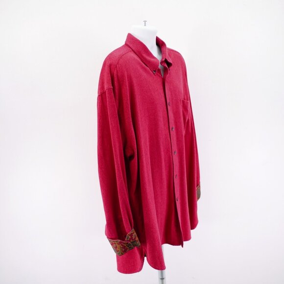 Tommy Hilfiger Red Herringbone Thick Cotton Flip Cuff Paisley Button Down 2XL‎ - Picture 9 of 12